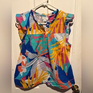 J Crew Ratti® Colorful Floral Ruffle Sleeveless Top Size M